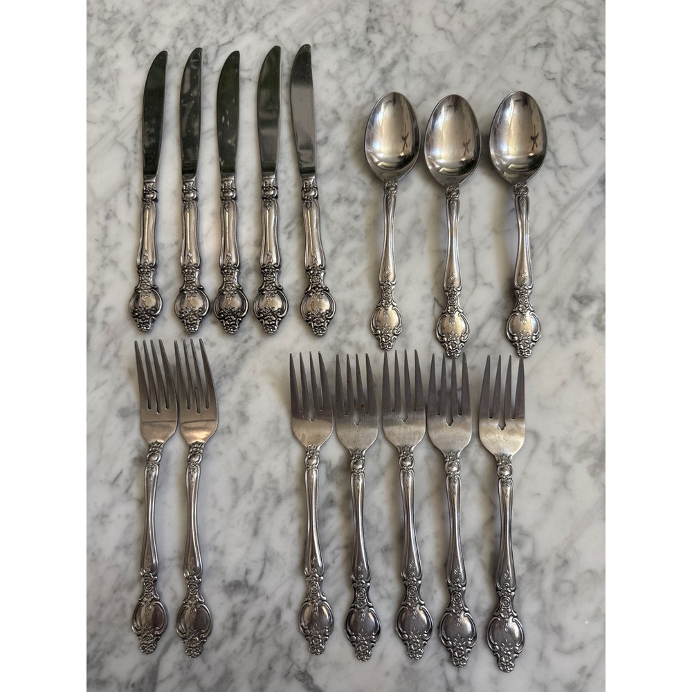 Rogers Stanley Roberts SRB199 Stainless Flatware 15pc Set Floral Rose Korea
